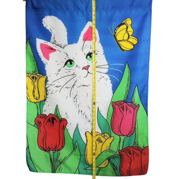 Vintage Kitten Cat Yard Flag Butterfly Spring Tulips Flowers Garden Banner 29x41 - Picture 8 of 9